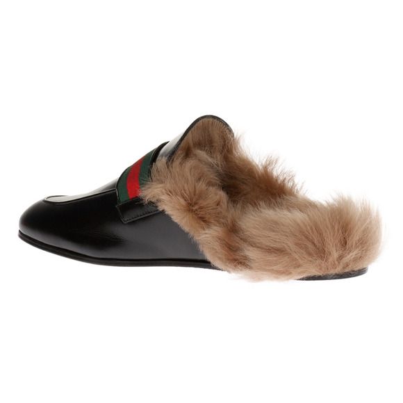 Gucci Mens Princetown Black Leather Fur Slip On Slide Backless Loafer Flat G 7 8 - Picture 8 of 12